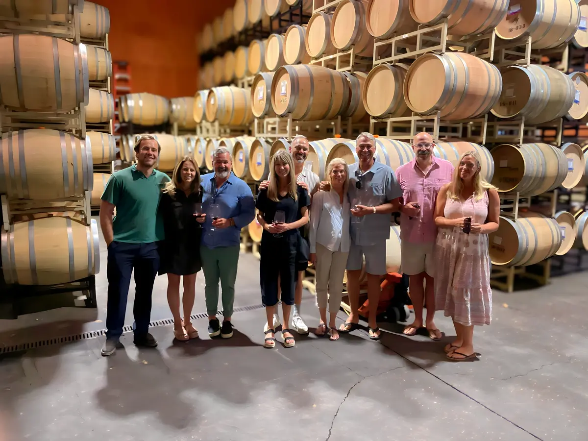 Private group wine tour in a Willamette Valley winery barrel room